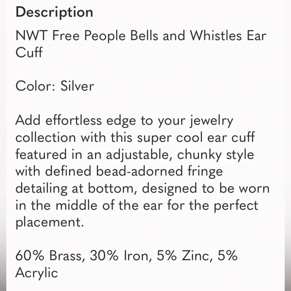 NWT Free People Bells and Whistles Ear Cuff in Silver | Bohemian | Sexy | Urban